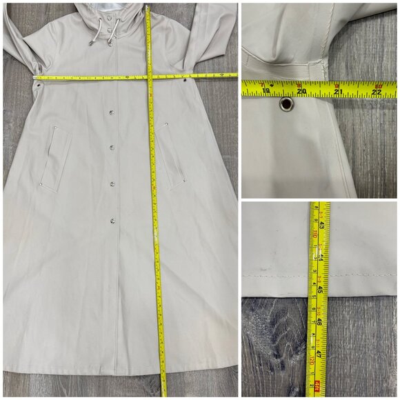 Stutterheim Raincoat Womens Extra Small XS Beige Mosebacke Long Hooded Jacket - Picture 14 of 14